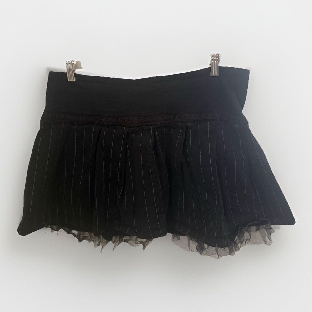 Tripp NYC Black Pinstripe Goth Punk Mini Mesh Skirt 2XL Y2k Vtg Daang Goodman